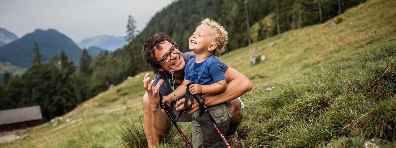 Hiking With Kids Towards Hinterschiesslingalm Hut Near Scheffau In The Wilder